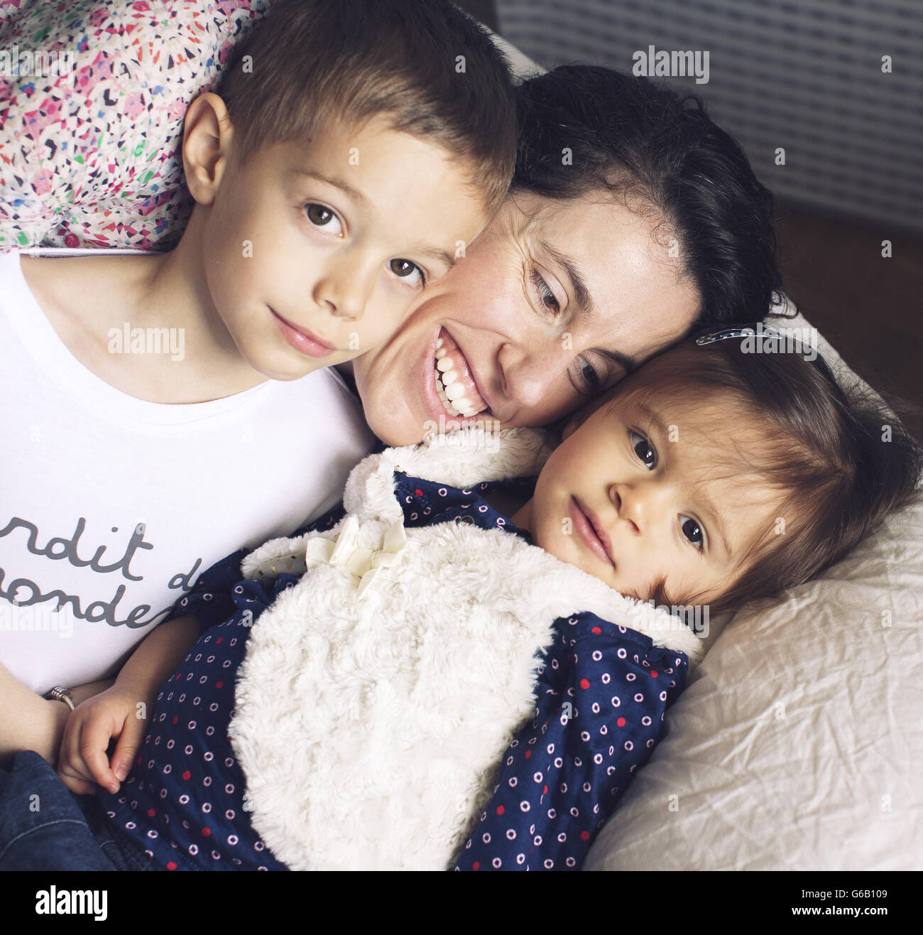 Mother with young children, portrait Stock Photo