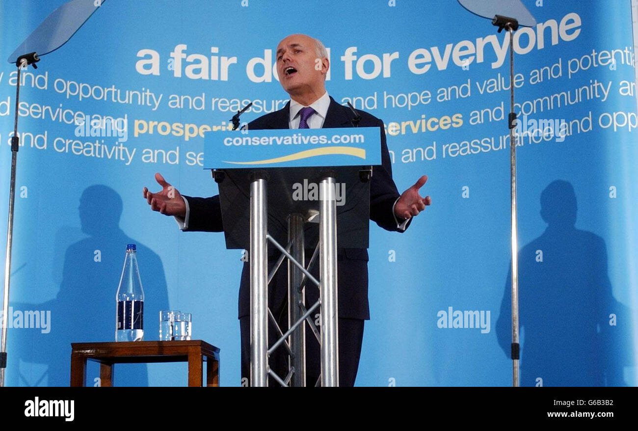 Tory Leader Iain Duncan Smith delivers a speech on University education reform at London University. Mr Duncan Smith today denounced the fees - soon to reach up to 3,000 a year - as a 'tax on learning'. * The Tories would pay to abolish them by dropping a Labour target to get 50% of young people into university and by dropping Government plans for a fair access regulator. Labour said the Tory leader s plans would slash student numbers by 100,000 and cost 6,500 academic jobs. Mr Duncan Smith insisted that university places would be available for all who would benefit from them. Stock Photo
