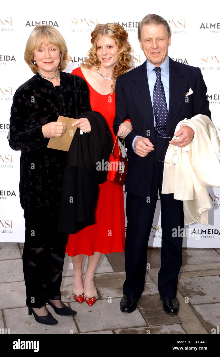 Actress Emilia Fox with her mother and father, actor Edward Fox, arriving at the Almeida Theatre for the Almeida's re-opening gala, following its refurbishment. Stock Photo
