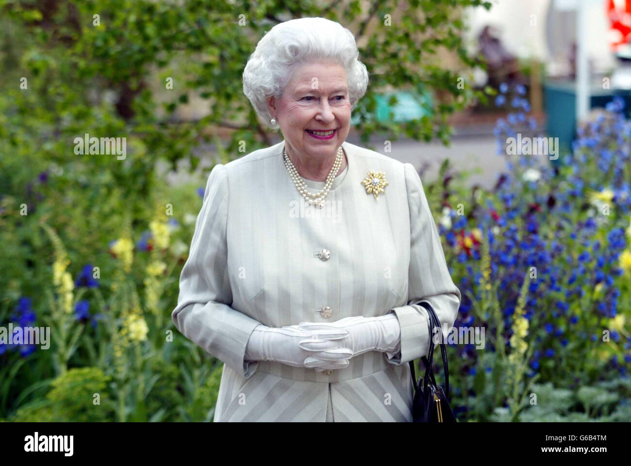 Queen Elizabeth II visits the Royal Horticultural Society's Chelsea Flower Show in London. Stock Photo