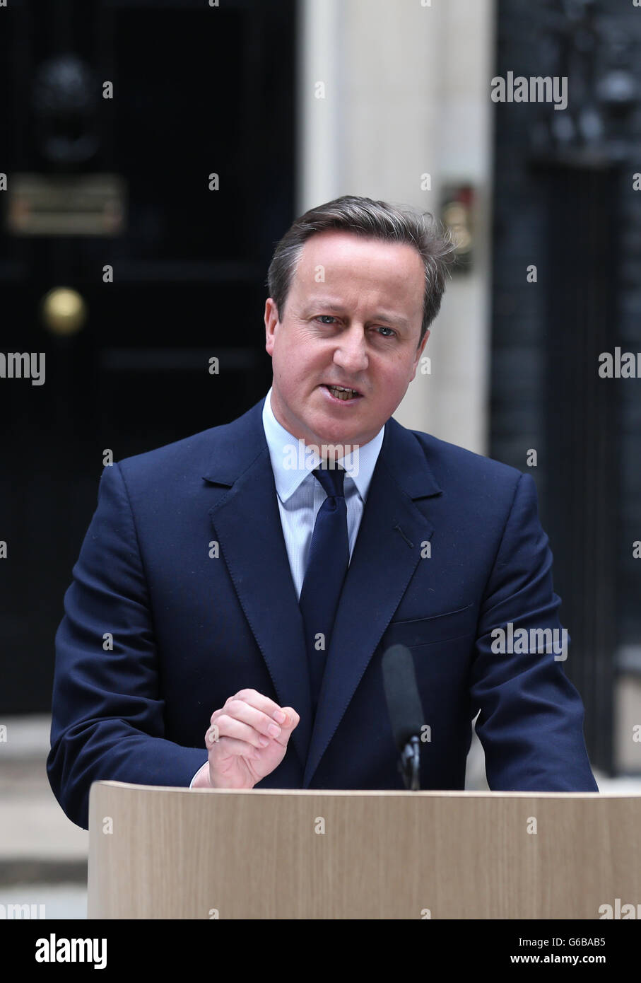 London, UK. 21st June, 2016. File photo taken on June 21, 2016 shows British Prime Minister David Cameron delivering a speech at 10 Downing Street in London. British Prime Minister David Cameron announced his resignation on Friday. © Han Yan/Xinhua/Alamy Live News Stock Photo
