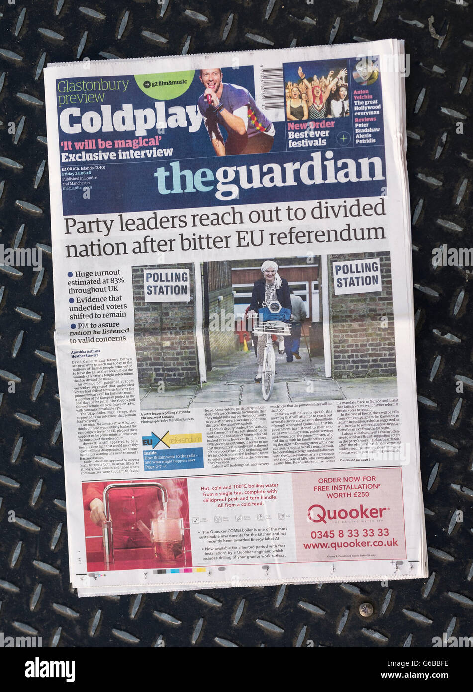 British newspaper The Guardian front page on the day after the EU Referendum. Stock Photo
