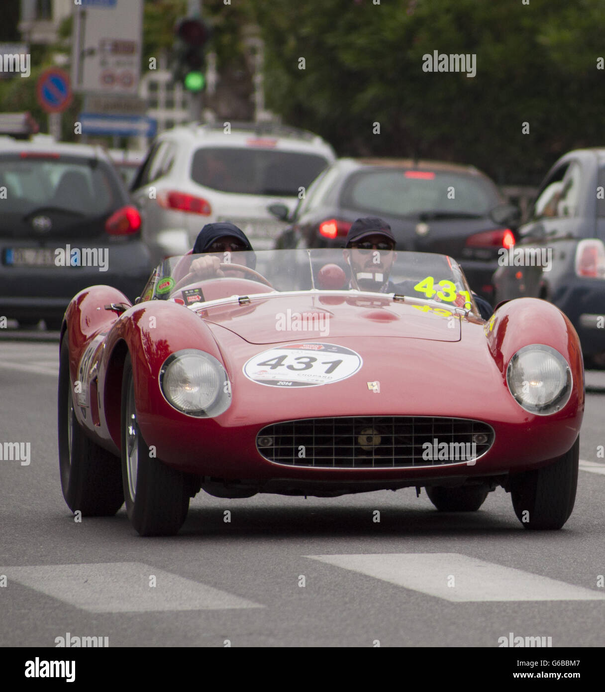 Fano Italy May 16 Ferrari 500 Trc Spider Scaglietti 1957 Unidentified Crew On An Old Racing Car In Rally Mille Miglia 1 4 The Famous Italian Stock Photo Alamy