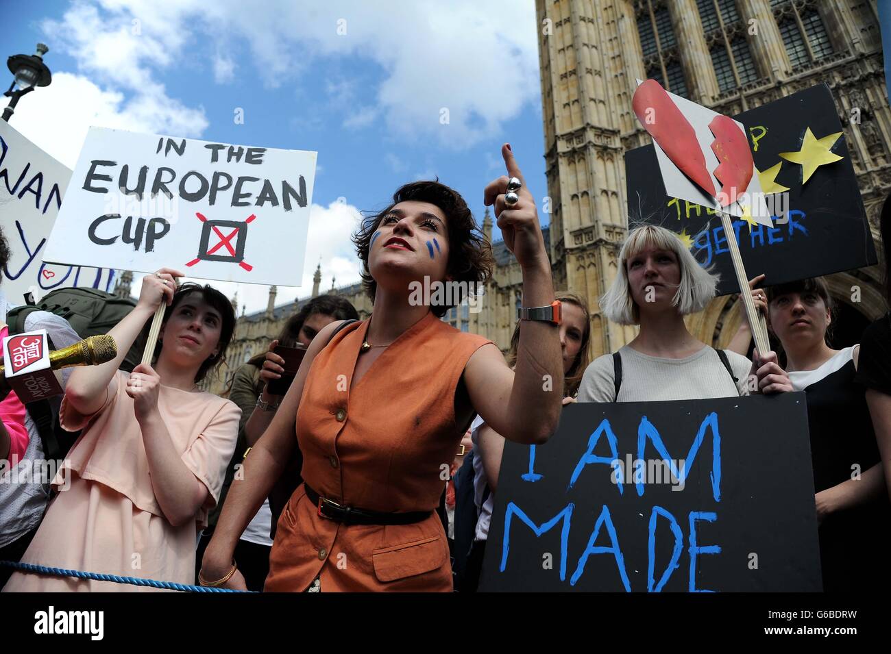Protesters at College Green, Westminster, London on EU Referendum result day Stock Photo