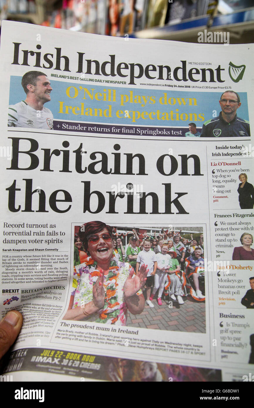 London Uk Irish Independent British Newspaper Front Pages Coverage On The Day After The Eu Referendum Voting Credit Dinendra Haria Alamy London Uk Irish Independent British Newspaper Front Pages Coverage On The Day After The Eu Referendum Voting Credit Dinendra Haria Alamy