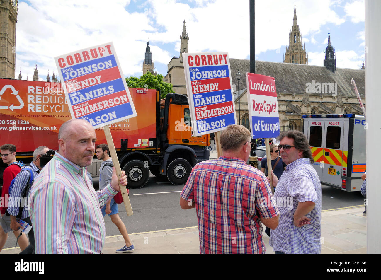 London, UK. 24th June 2016. London cab drivers staged a protest outside Parliament demanding an inquiry into the relationship between TFL and minicab companies such as Uber. Credit:  Brian Minkoff/Alamy Live News Stock Photo