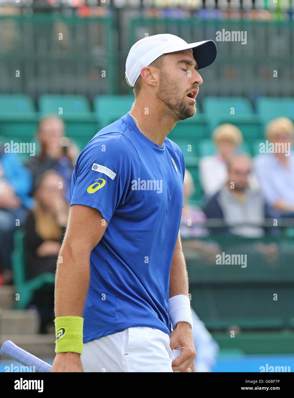 24.06.2016. Nottingham Tennis Centre, Nottingham, England. Aegon Open Mens ATP Tennis. Anguish from Steve Johnson of USA as he loses a point Stock Photo