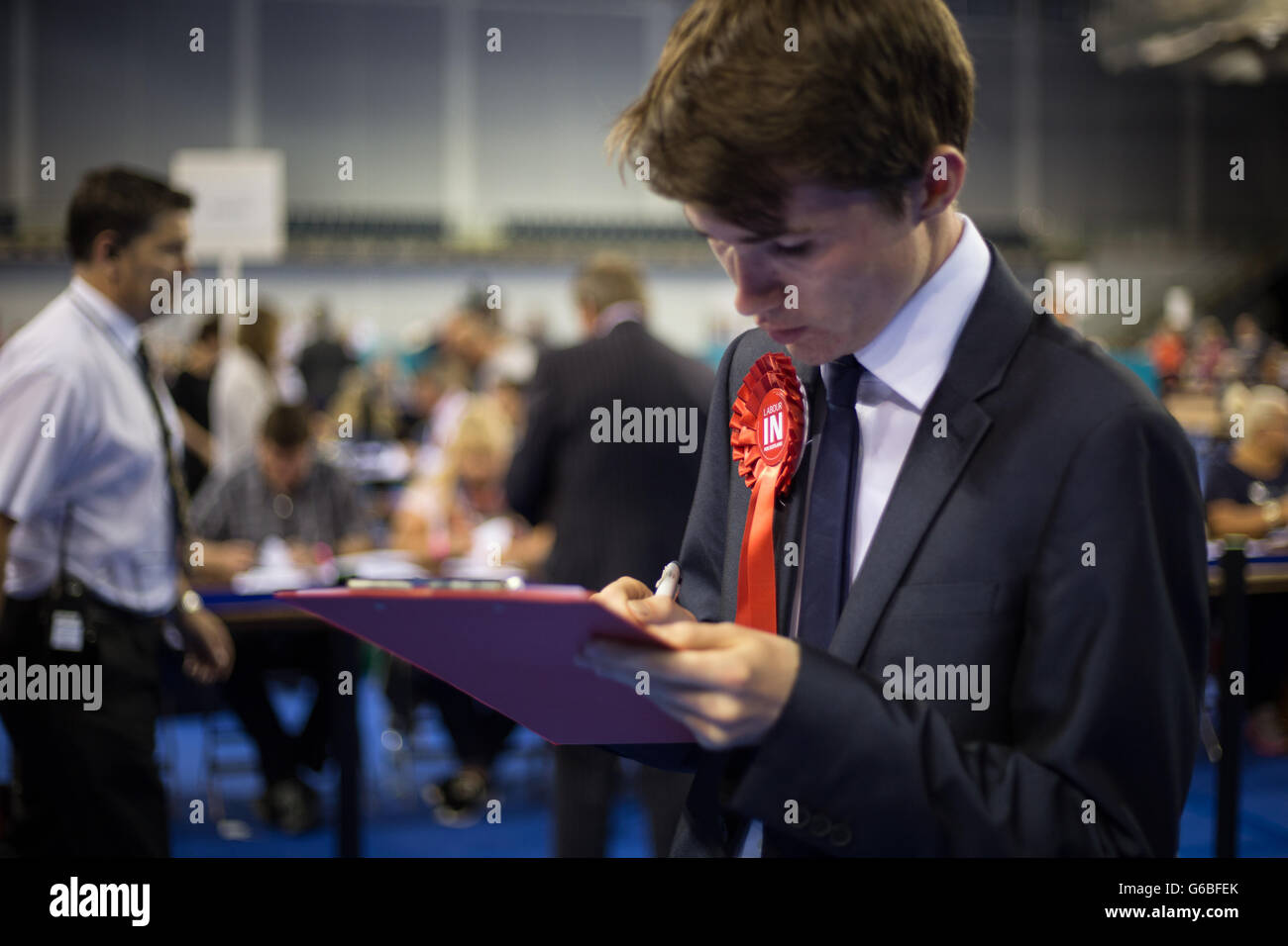 Glasgow, UK. 23rd June, 2016. The ballot boxes containing the votes arrive in the Emirates Arena to begin the count of votes, as voting takes place on the United Kingdom's referendum on European Union membership, in Glasgow, Scotland, on 23 June 2016. Credit:  jeremy sutton-hibbert/Alamy Live News Stock Photo