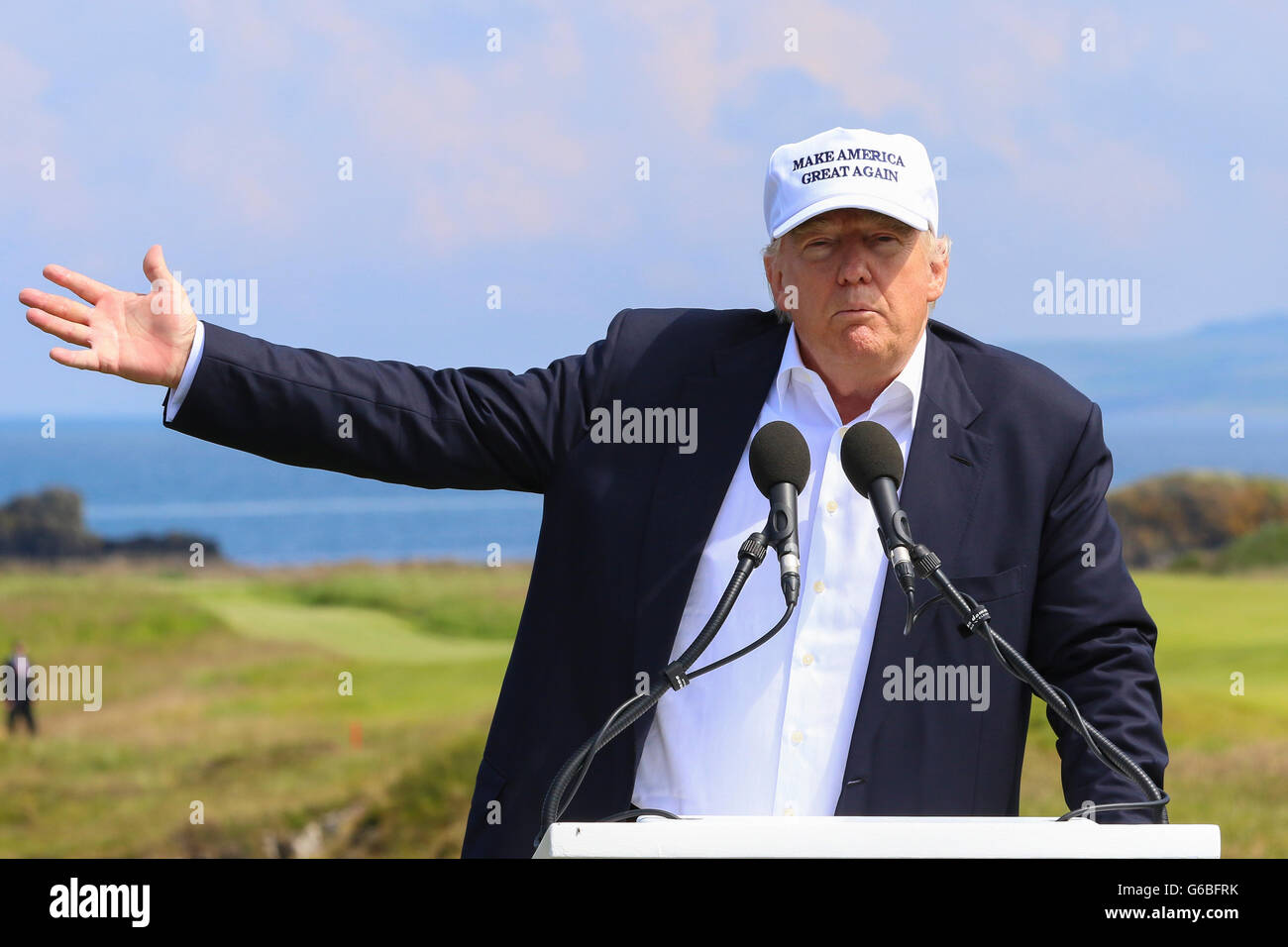 Donald Trump photographed at the opening of Ailsa Golf course, Trump Turnberry, Ayrshire, Scotland Stock Photo