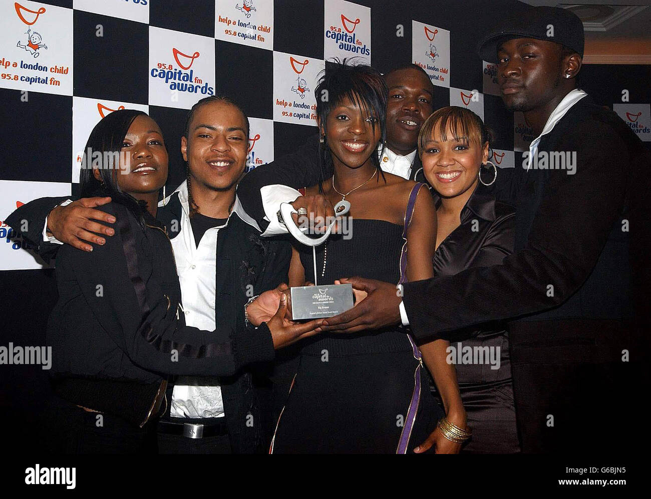 Big Brovaz with their Capital's Urban Soundtrack award, at the Capital FM Awards - for Help a London Child charity - at the Royal Lancester Hotel. Stock Photo