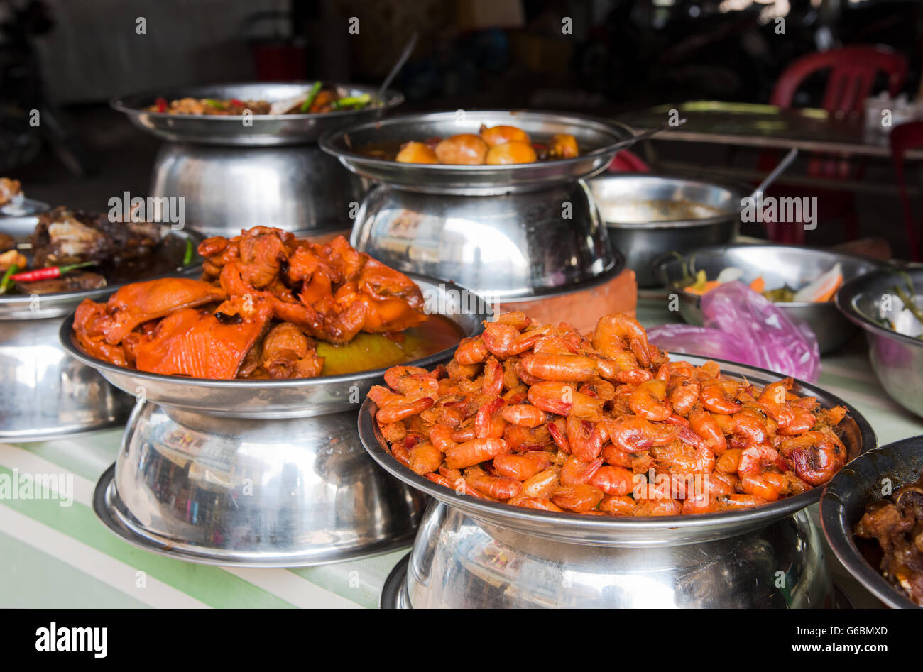 Local Vietnamese food at a market in Cao Lanh, the capital of Dong Thap Province in Vietnam. Stock Photo