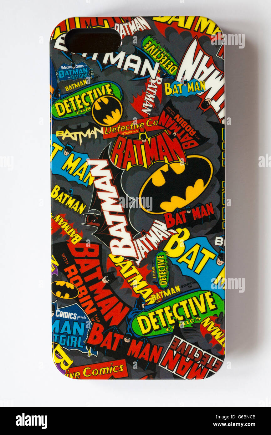 Batman mobile phone iphone cover case isolated on white background Stock Photo