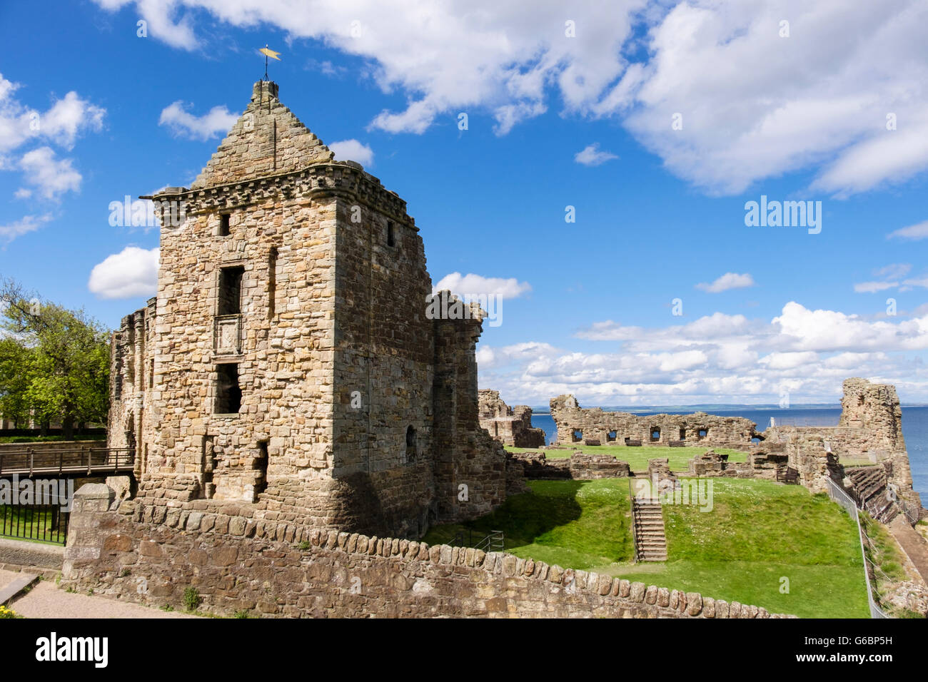St Andrews castle ruins in grounds on North Sea coast. Royal Burgh of St Andrews, Fife, Scotland, UK, Britain Stock Photo