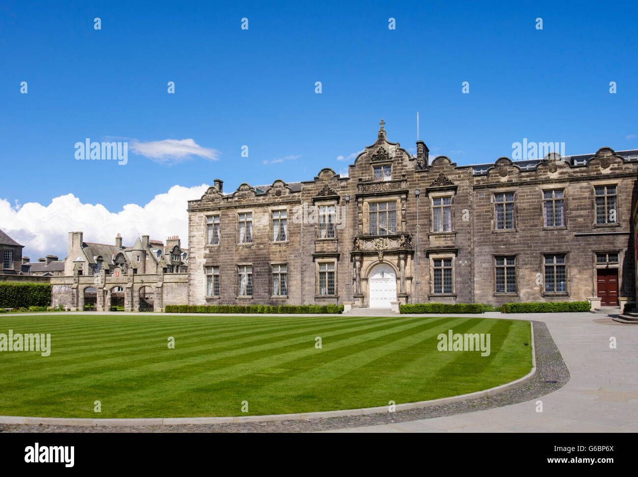 St Salvator's College quadrangle in University of St Andrews. Royal Burgh of St Andrews, Fife, Scotland, UK, Britain Stock Photo