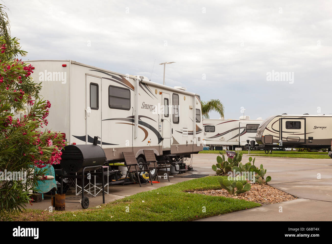 Camping Site at the Galveston Bay in Texas Stock Photo