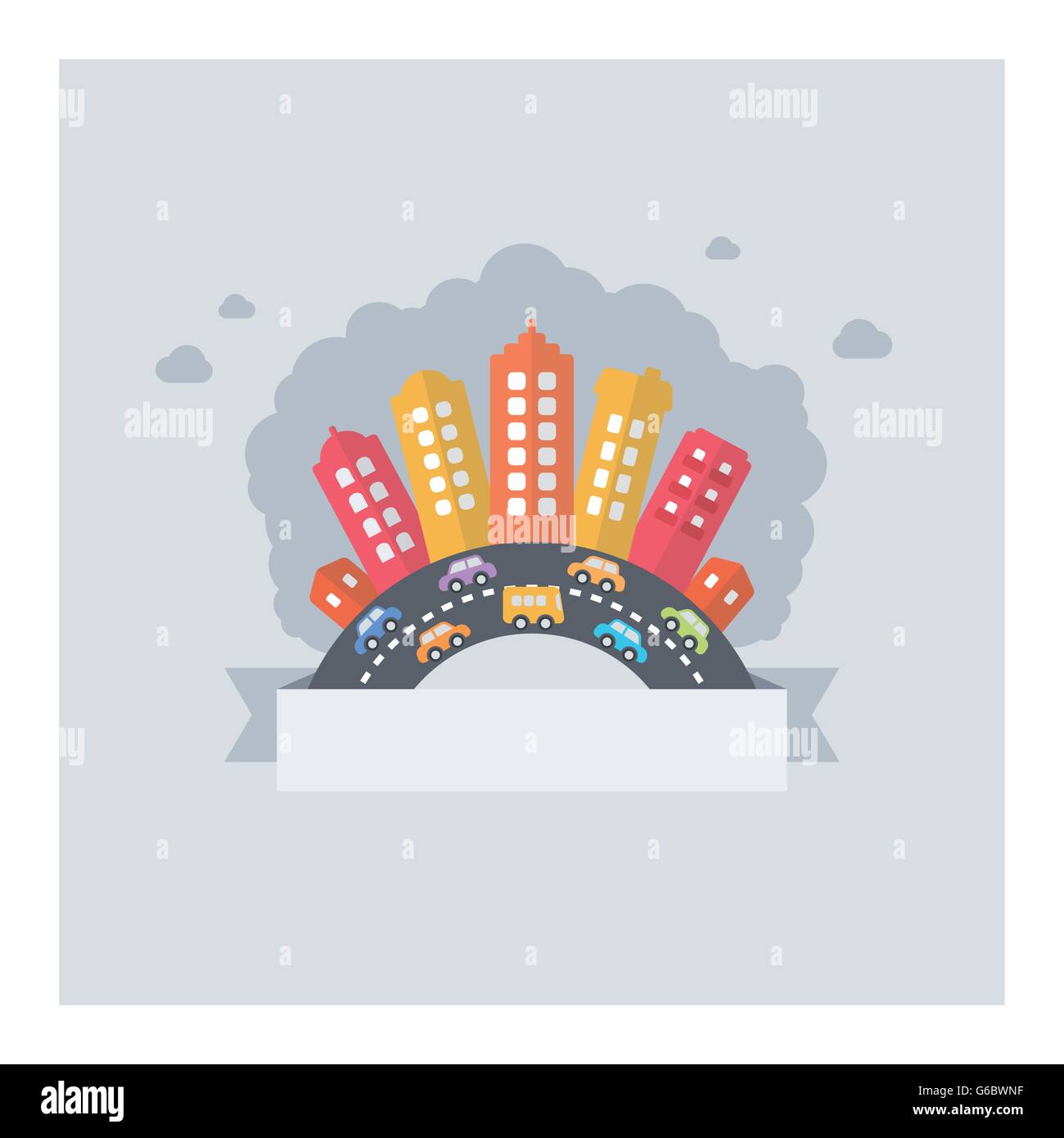 Urban city pollution. Vector design of modern cityscape polluted with textarea and busy streets. Stock Vector