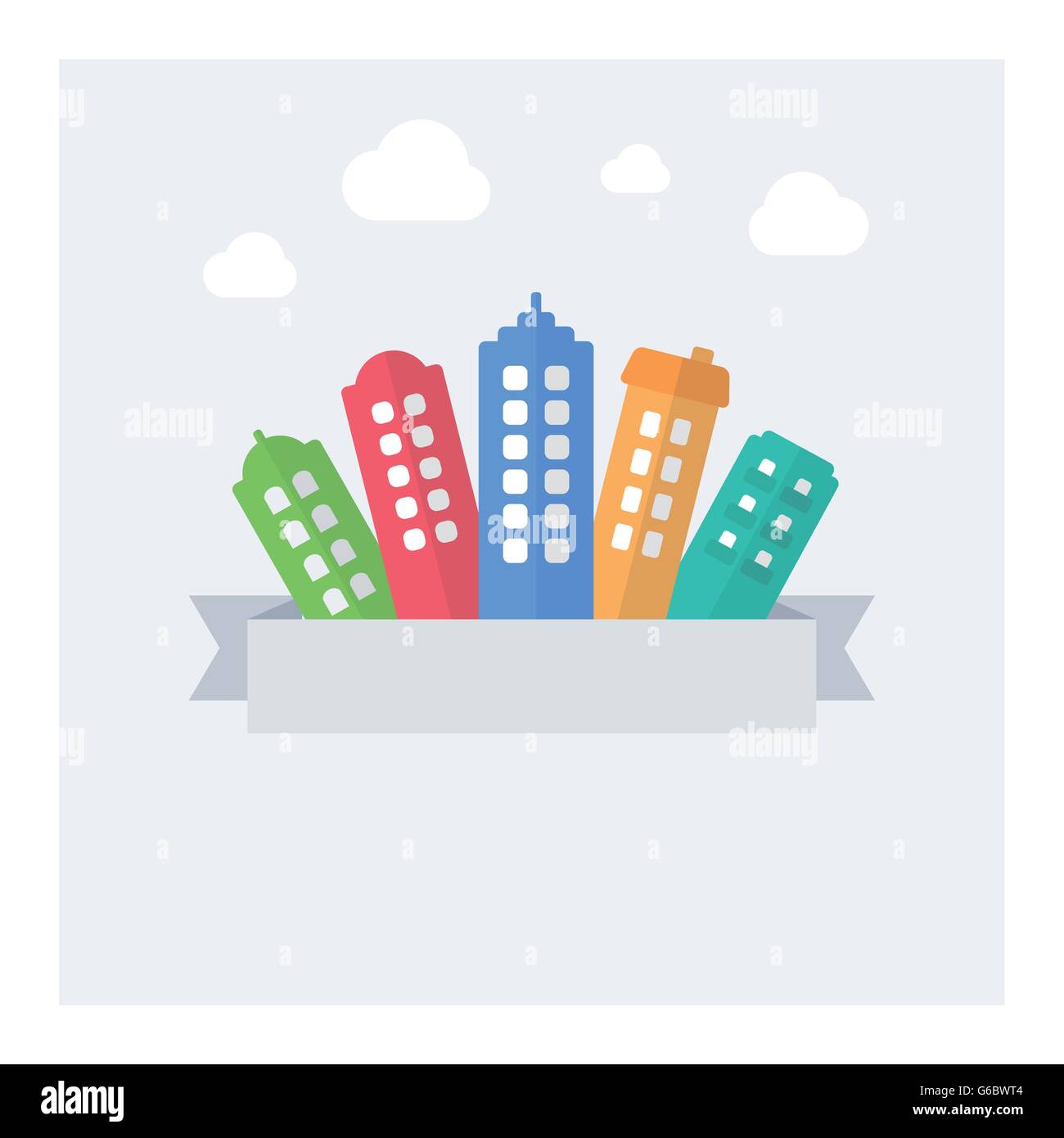 Vector flat illustration of modern cityscape with text area. Stock Vector