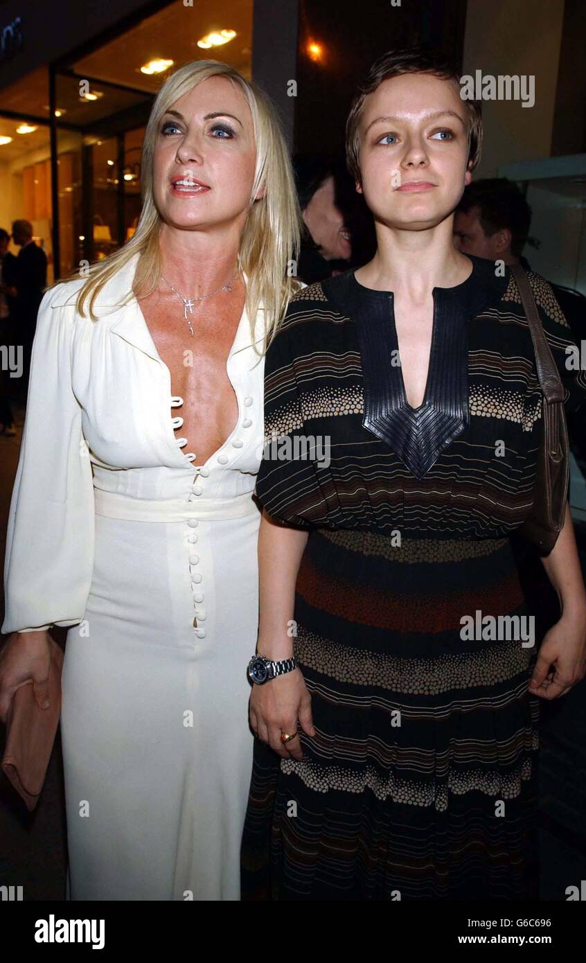 Meg Mathews (left) and actress Samantha Morton arriving for Alexander McQueen's new store launch, in Old Bond Street, London. Stock Photo