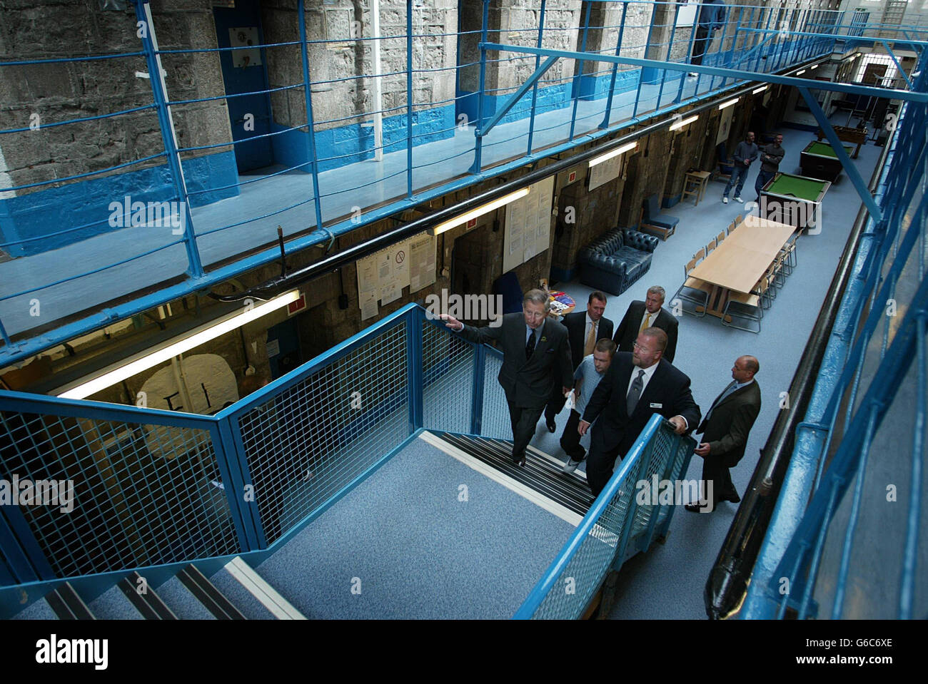 The Prince of Wales views the new resettlement assessment centre during a visit to Dartmoor Prison. The Prince of Wales had a taste of life behind bars when he visited the prison. * His first stop was a new workshop where he met prisoners taking part in a brick-laying course. The course is part of the prison's new programme, run in partnership with the local business community, which aims to prevent prisoners re-offending by teaching them work skills. The programme, launched in February, currently involves 16 prisoners in courses delivered by North Devon College. Stock Photo