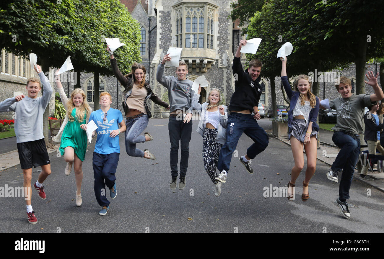 Students at Brighton College in East Sussex, celebrate their GCSE ...
