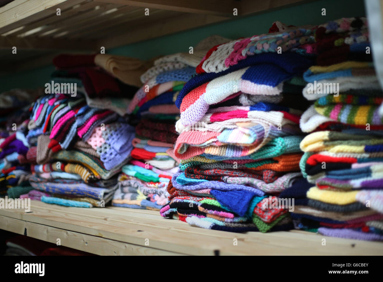 Battersea Dogs and Cats Home. Knitted blankets made for the animals at