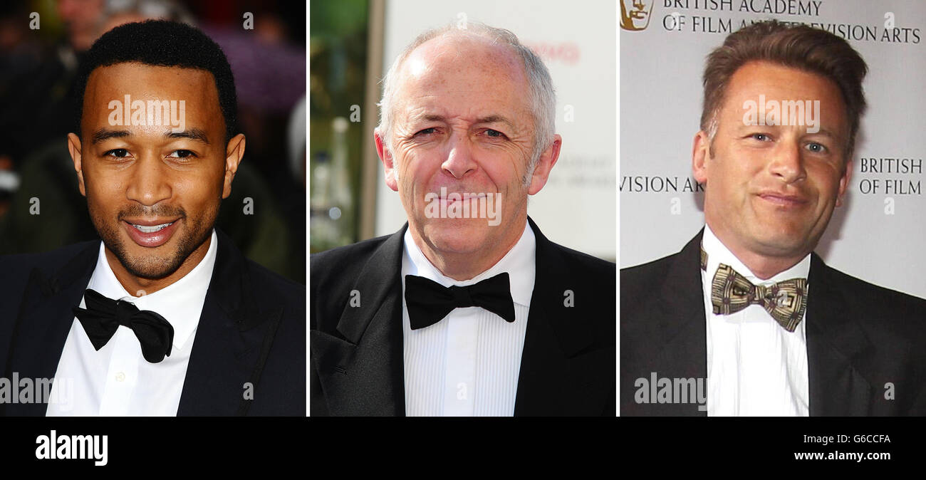 File photos of (from the left) John Legend, Jeremy Bowen and Chris Packham. Stock Photo