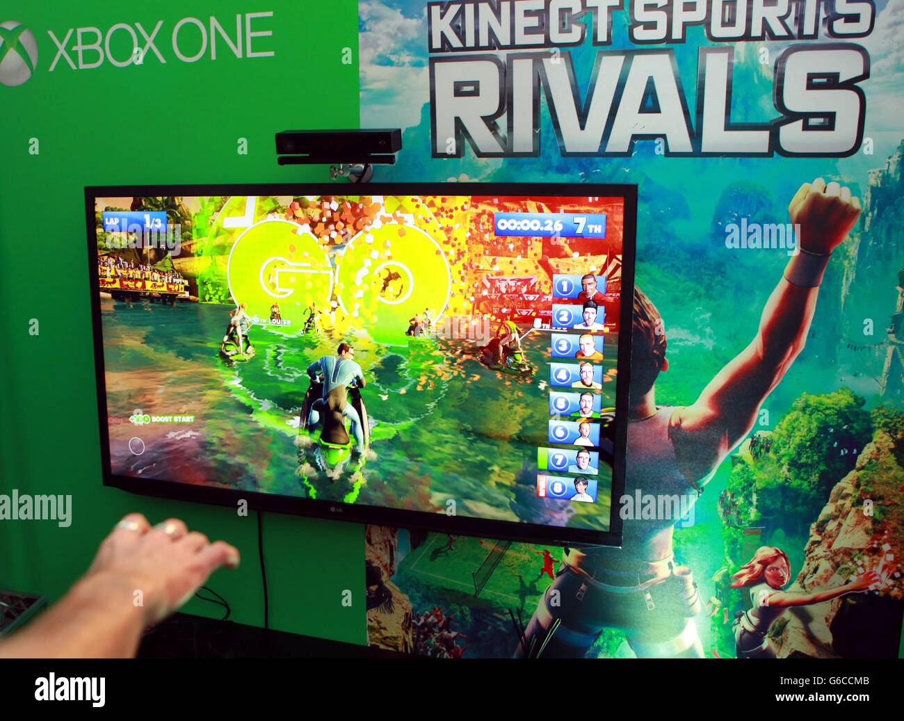 People play on Kinect Sports Rivals on the Xbox One, at the Violin Factory  in south London, ahead of the consoles release in November Stock Photo -  Alamy