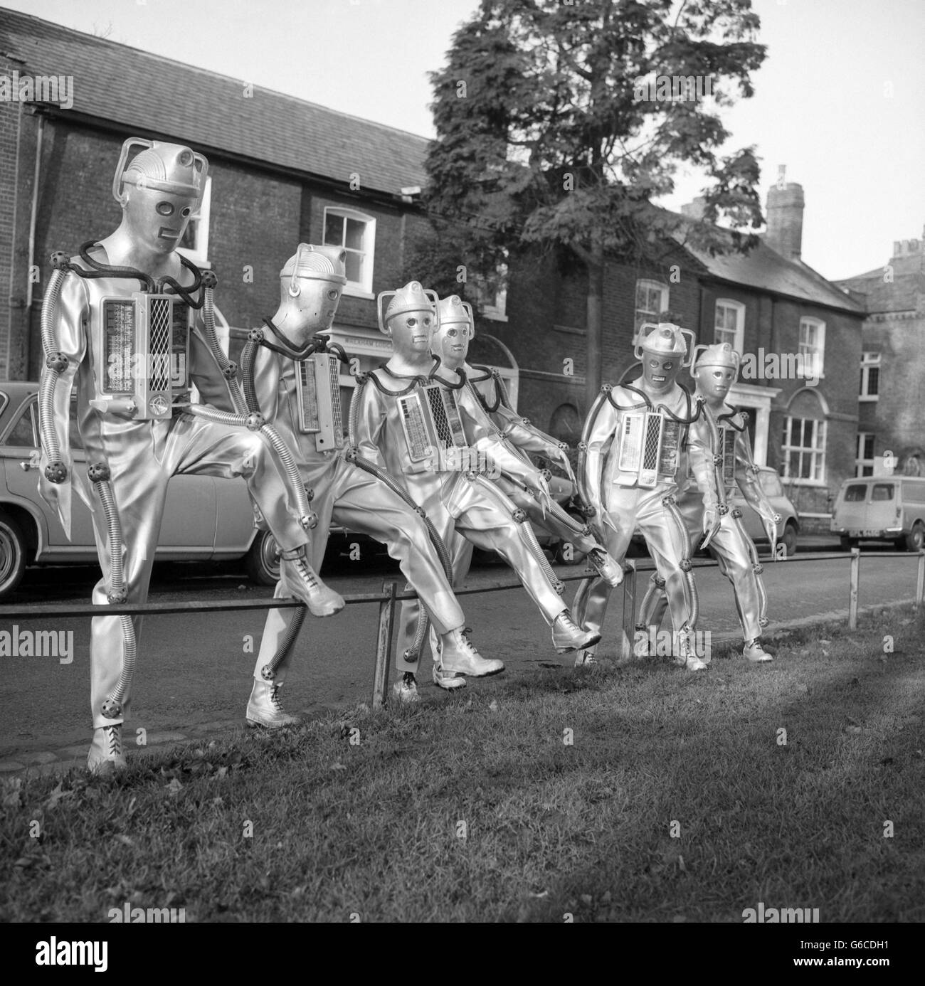 Television - BBC - Doctor Who - London. Actors playing Cybermen in BBC's Doctor Who take a break from filming in Ealing, London. Stock Photo