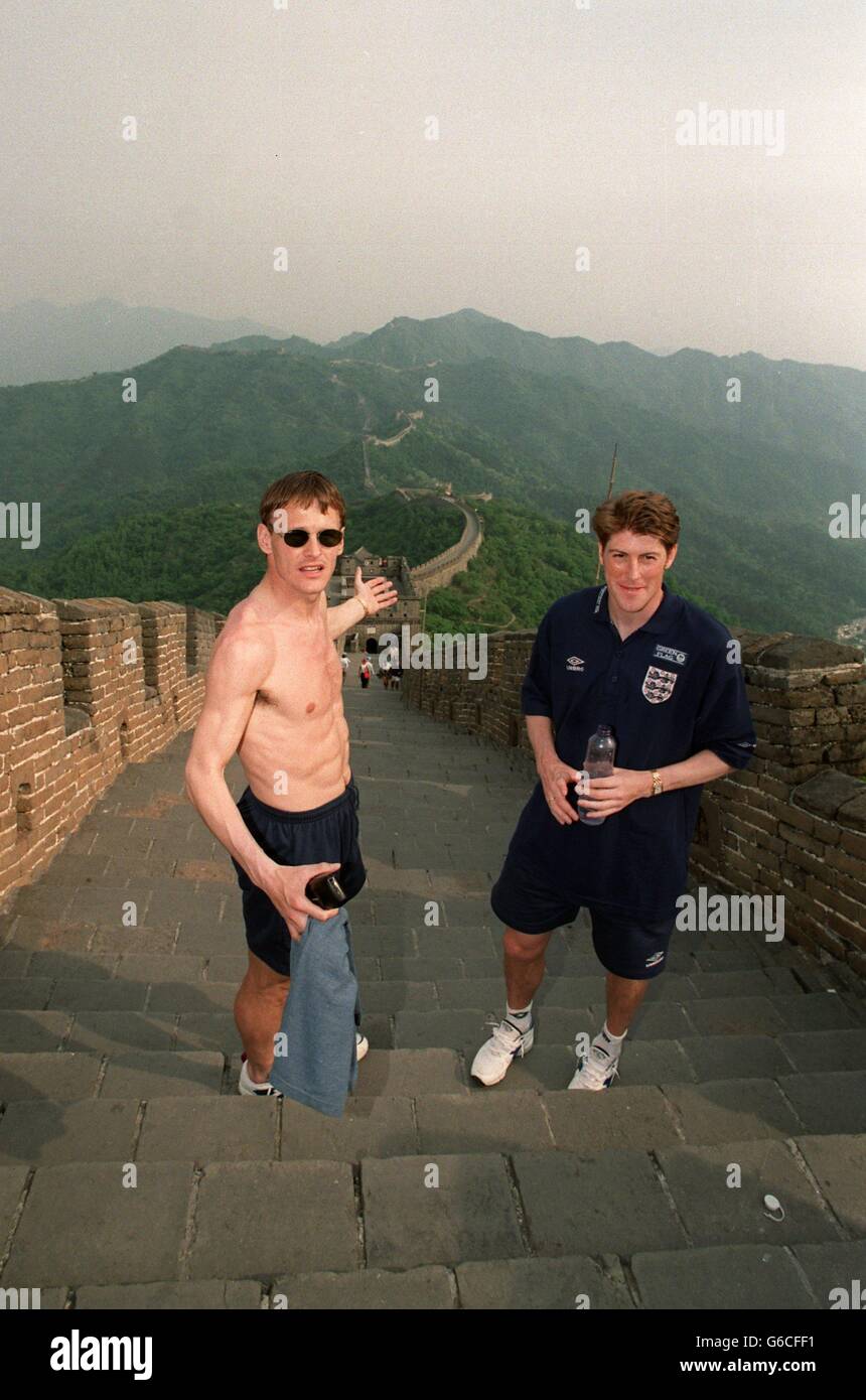 22-MAY-96 ... England Football Tour to China ... Teddy Sheringham and Darren Anderton climb the Great Wall of China. Picture by Laurence Griffiths/EMPICS Stock Photo