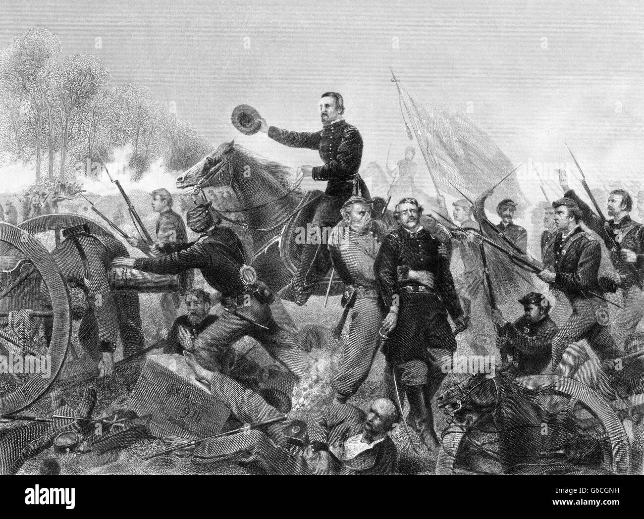 1860s MAY 1864 LT. GEN. ULYSSES S. GRANT AT BATTLE OF THE WILDERNESS ATTACK AT SPOTSYLVANIA COURT HOUSE VIRGINIA Stock Photo