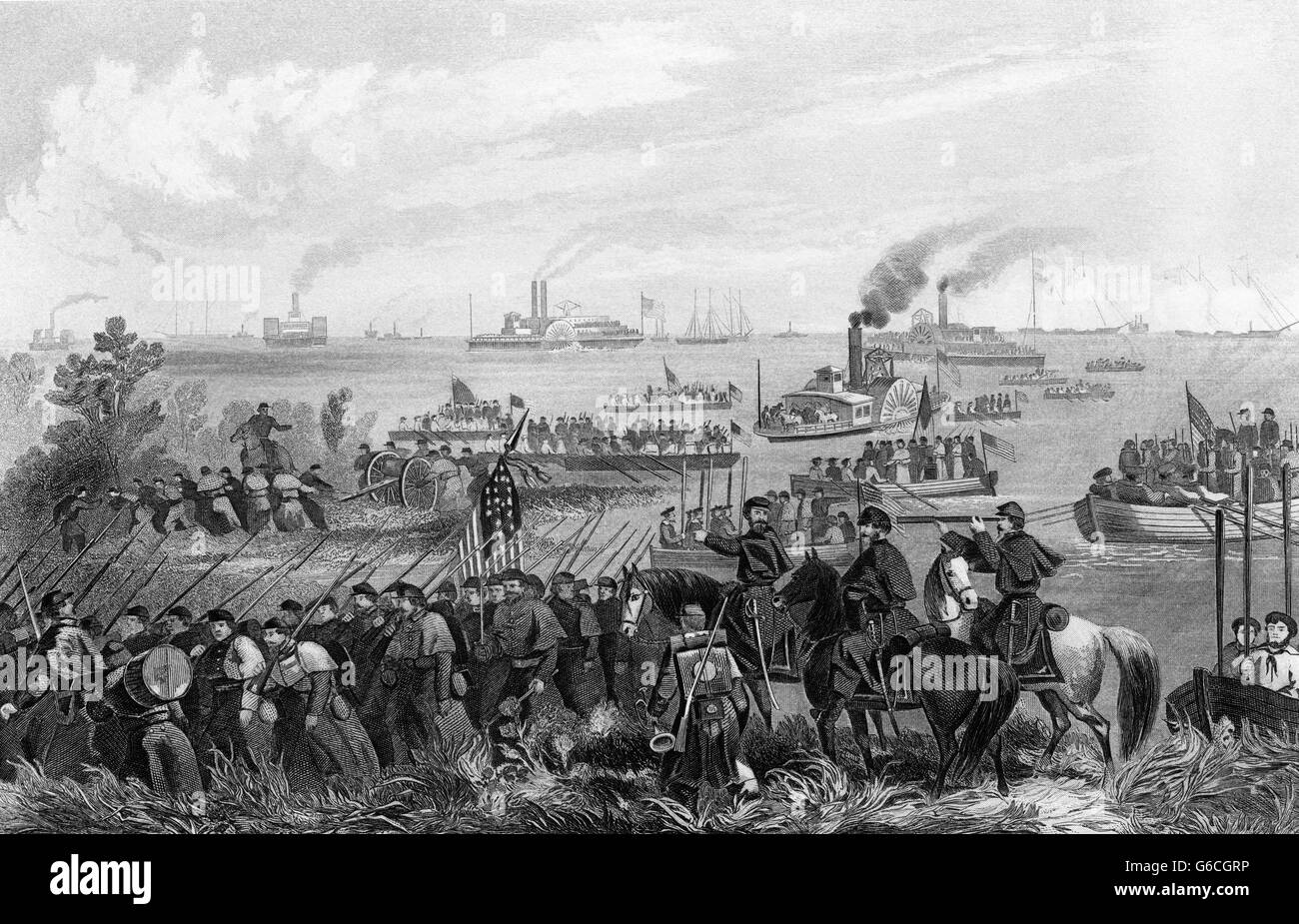 1860s FEBRUARY 1862 GENERAL AMBROSE BURNSIDE EXPEDITION LANDING ON ROANOKE ISLAND NORTH CAROLINA USA Stock Photo