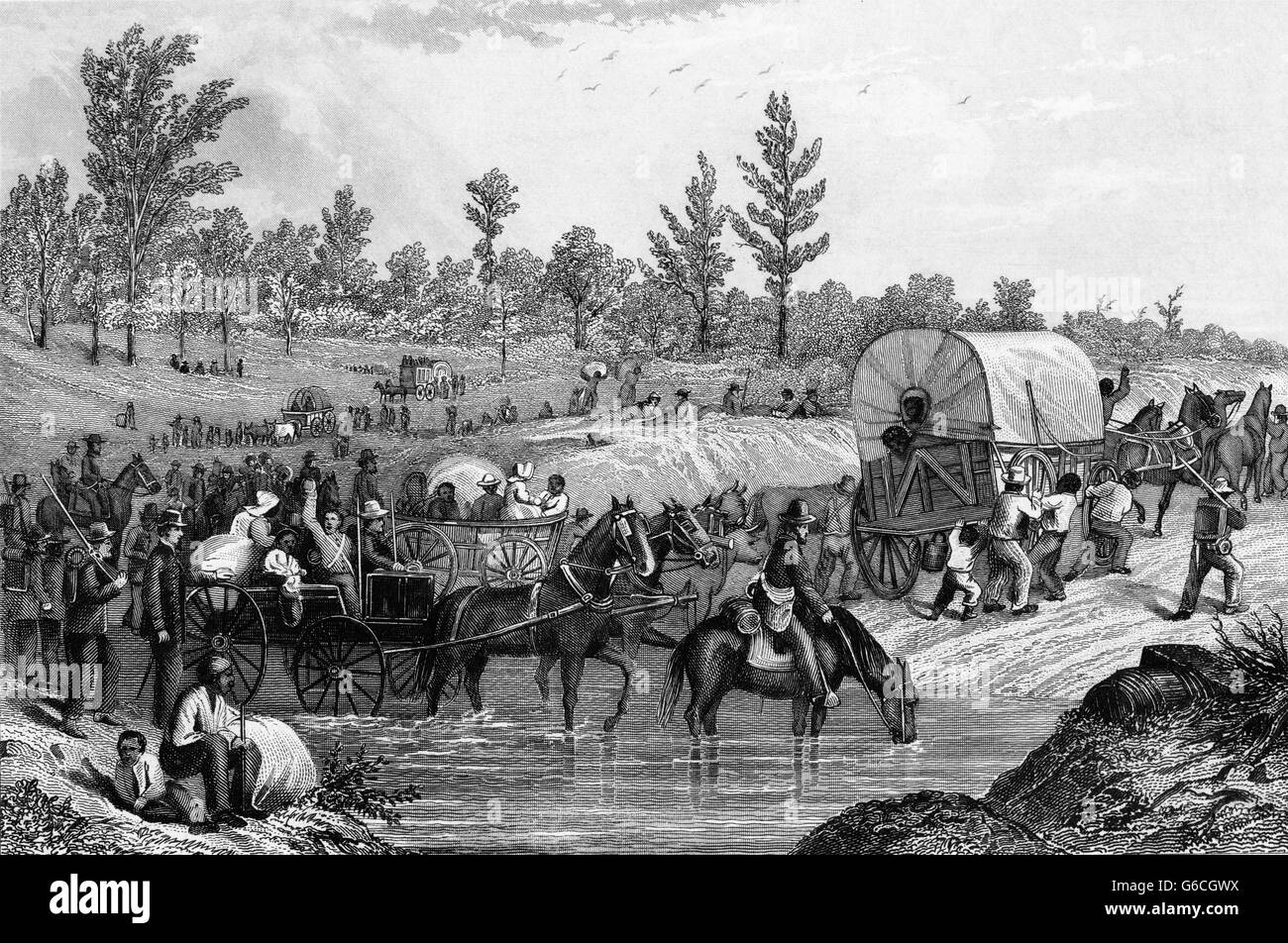 1860s 1864 FREED SLAVE FAMILIES AND CONTRABAND THE REAR GUARD OF GENERAL SHERMAN'S MARCH THROUGH GEORGIA USA Stock Photo