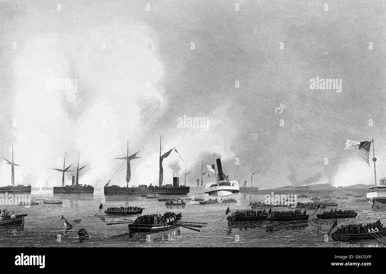 1860s 1862 UNION TROOPS LANDING ON ROANOKE ISLAND NORTH CAROLINA BEGINNING OF THE BURNSIDE EXPEDITION Stock Photo
