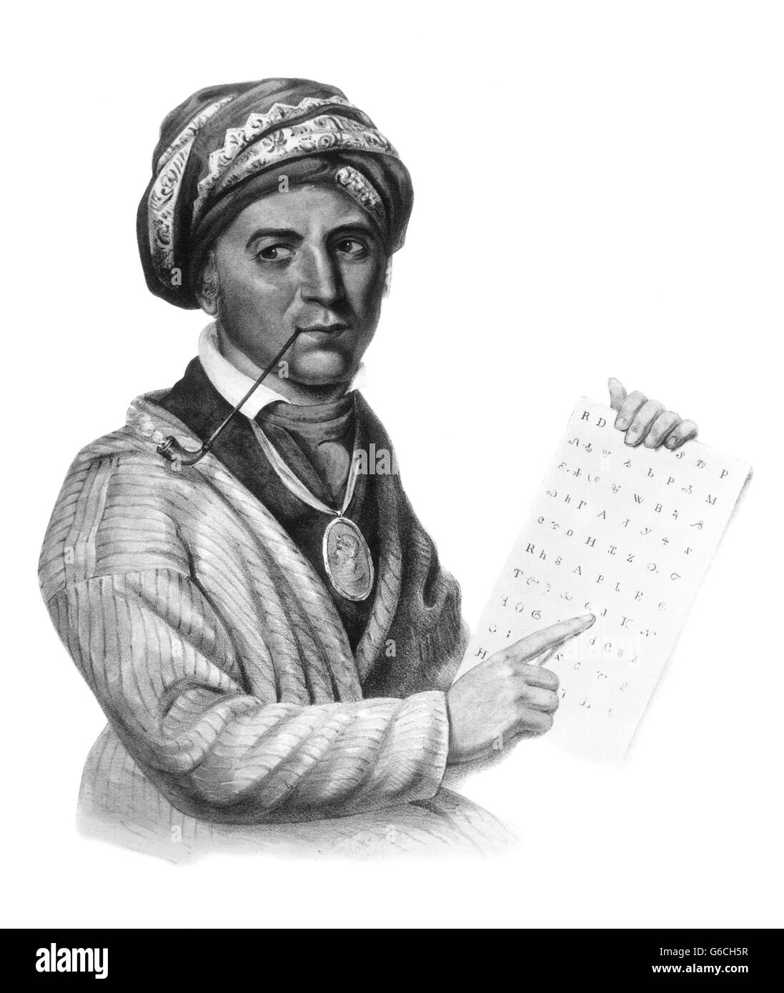 1790s 1800s PORTRAIT OF SEQUOYAH FAMOUS CHEROKEE INDIAN WHO INVENTED CHEROKEE SYLLABARY FROM PAINTING BY CHARLES BIRD KING Stock Photo