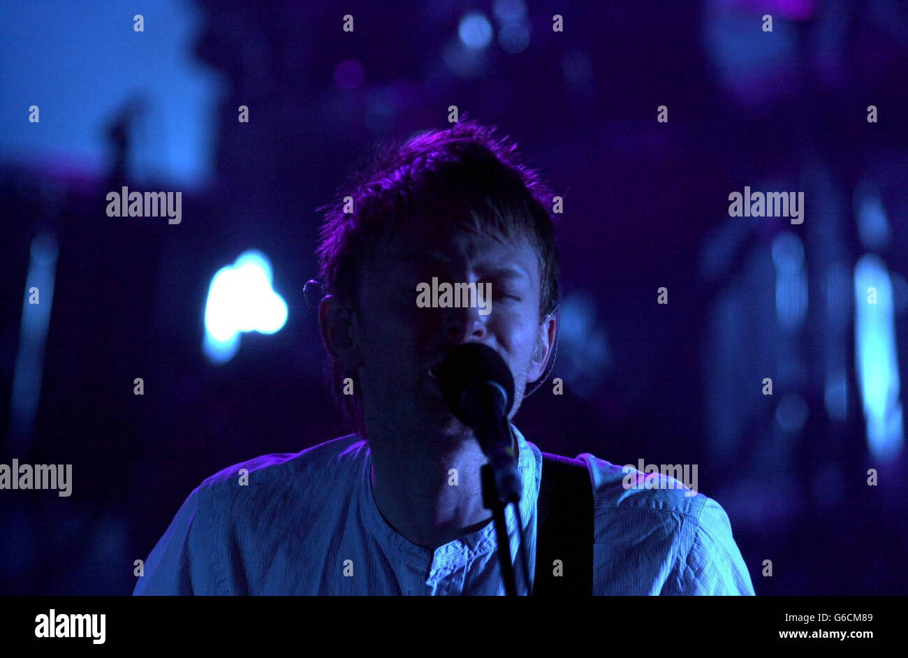 Radiohead concert - Dublin. Radiohead frontman, Thom Yorke, during the bands gig at the Olympia Theatre, Dublin, Republic of Ireland. Stock Photo