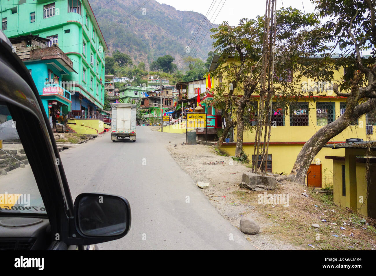 Small town of Legship on the way to Pelling, West Sikkim from Darjeeling, West Bengal Stock Photo