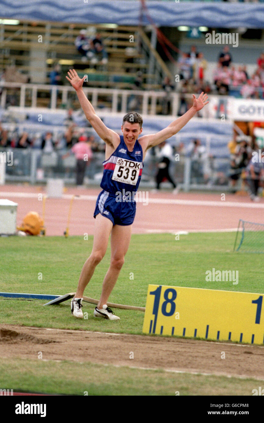 Celebrates after 18 29m world record leap in triple jump hires stock