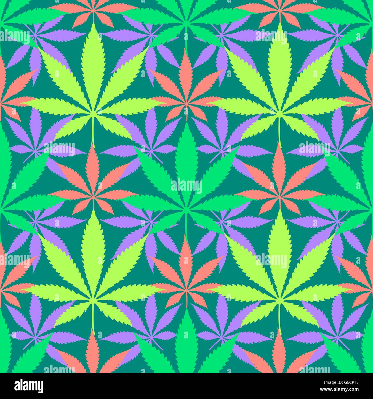 vector various colors cannabis marijuana leaves silhouettes decoration seamless pattern green background Stock Vector