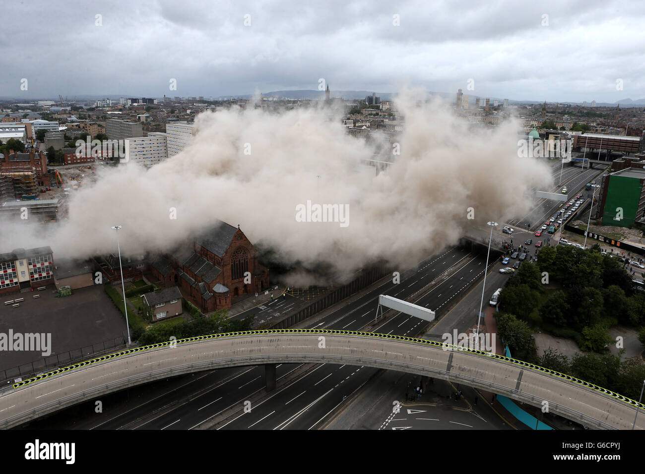 Demolition of the 18-storey tower block at 14 Shaftesbury Street in a controlled explosion in central Glasgow. Stock Photo