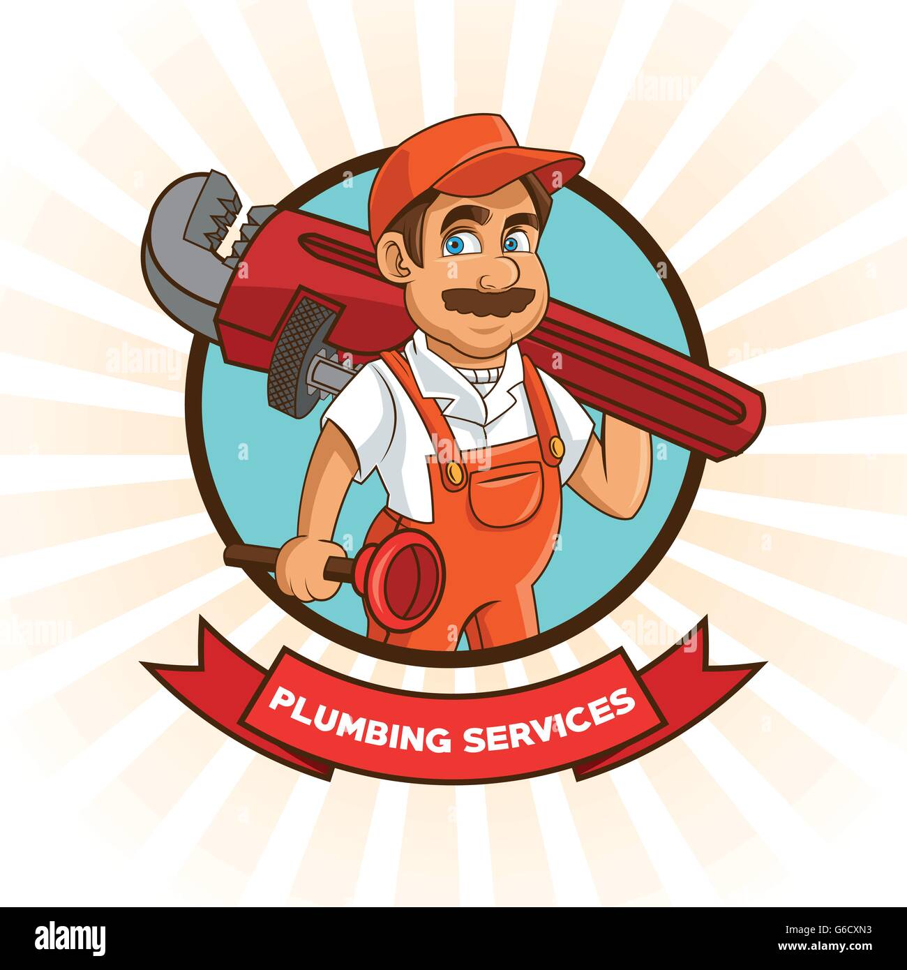 Plumbing Service Plumber Cartoon Design Vector Graphic Stock Vector