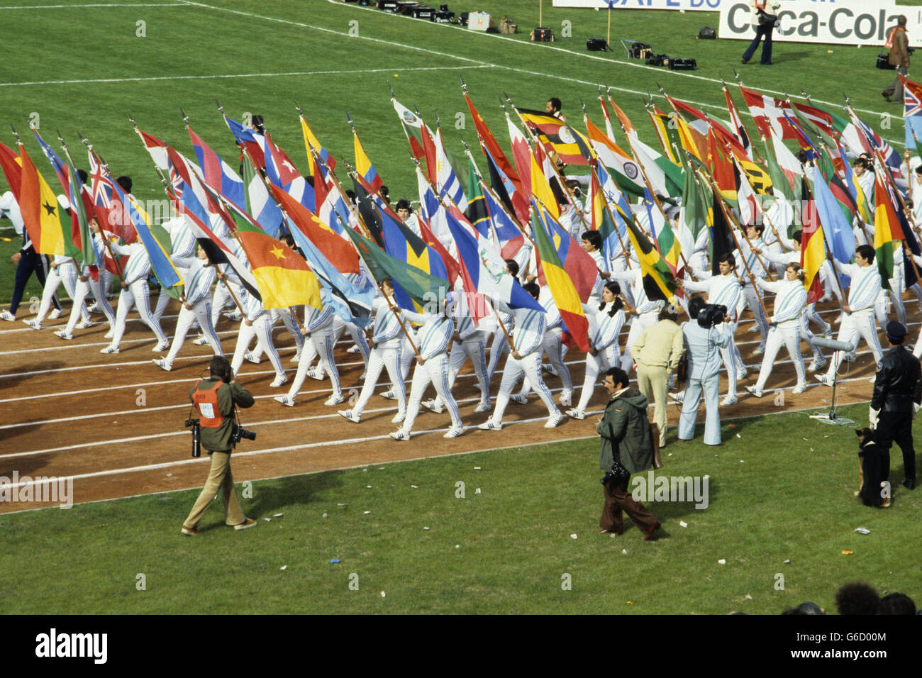 Soccer - FIFA World Cup Argentina 1978 - Opening Ceremony - Estadio Monumental. Flag bearers during the opening ceremony. Stock Photo