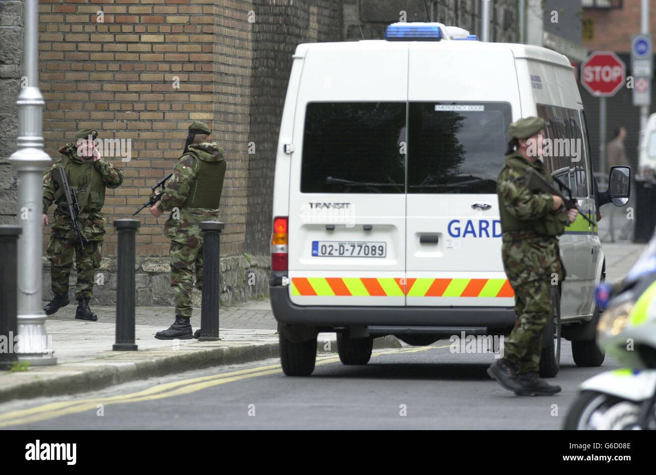 A Garda van believed to be carrying Michael McKevitt arrives at the Special Criminal Court in Dublin, where he was standing trial, accused of masterminding the organisation behind the Omagh bombing which killed 29 people and two unborn babies. Michael McKevitt, 53, *..the first man to be charged in the Irish Republic with directing terrorism, is accused of directing the Real IRA between 1999 and 2001 and of being a member of the group. He denies the charges. Stock Photo