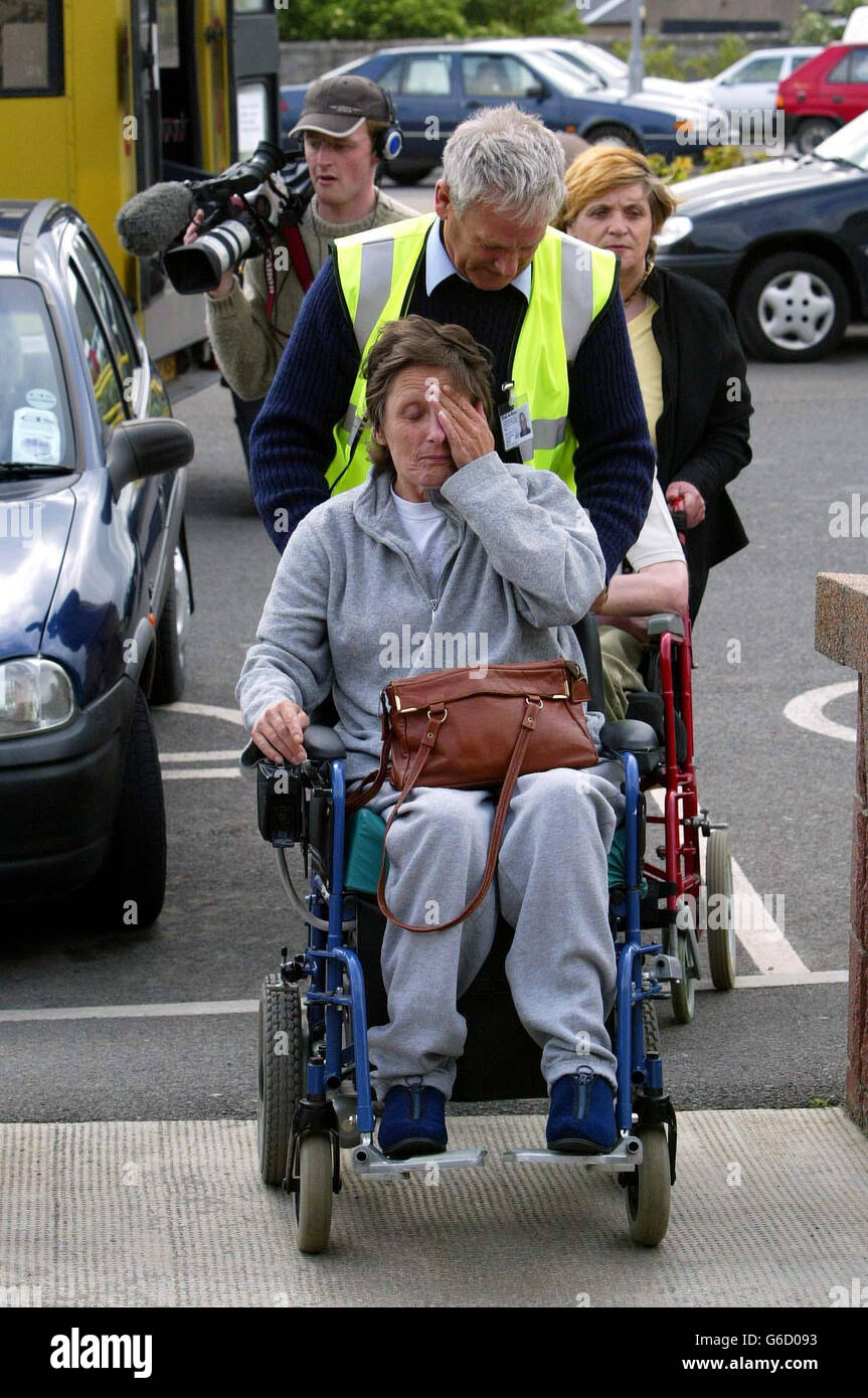 Elizabeth Ivol, who is also known as Biz, arriving at Kirkwall Sheriff Court on Orkney. Ivol, 55, of South Ronaldsay, a wheelchair-confined multiple sclerosis sufferer, denies three charges in relation to the handling of cannabis. Stock Photo