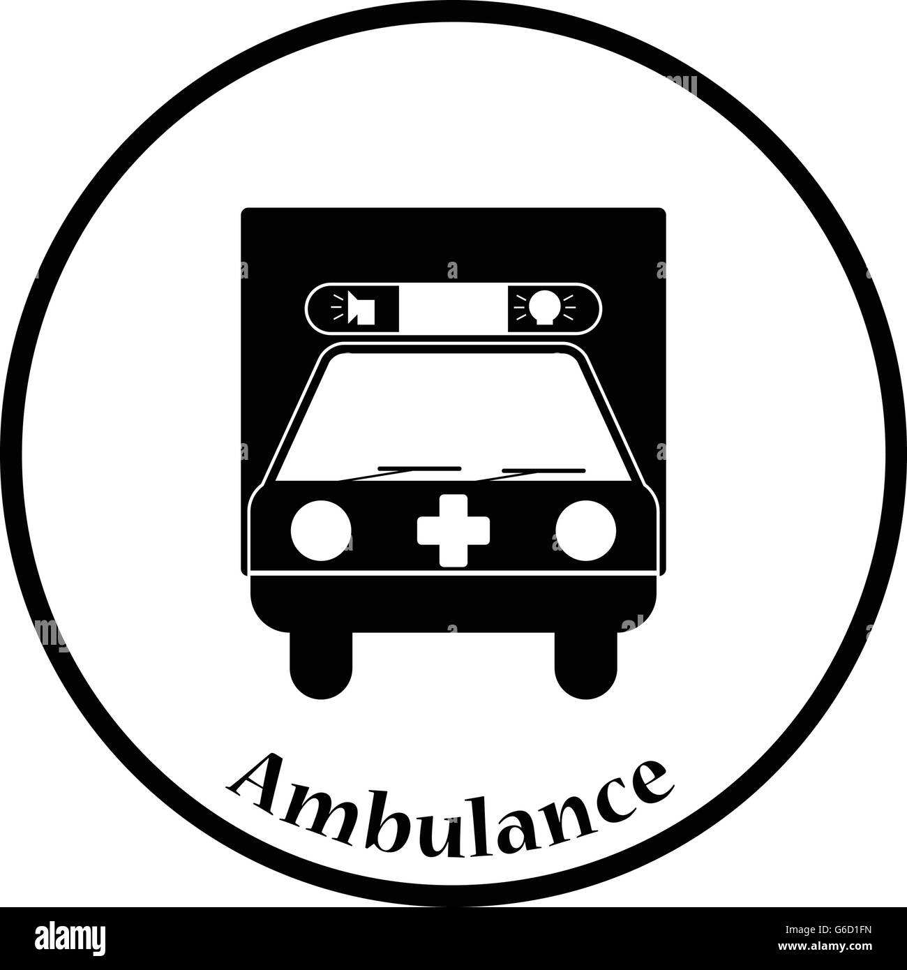 Ambulance car icon. Thin circle design. Vector illustration. Stock Vector
