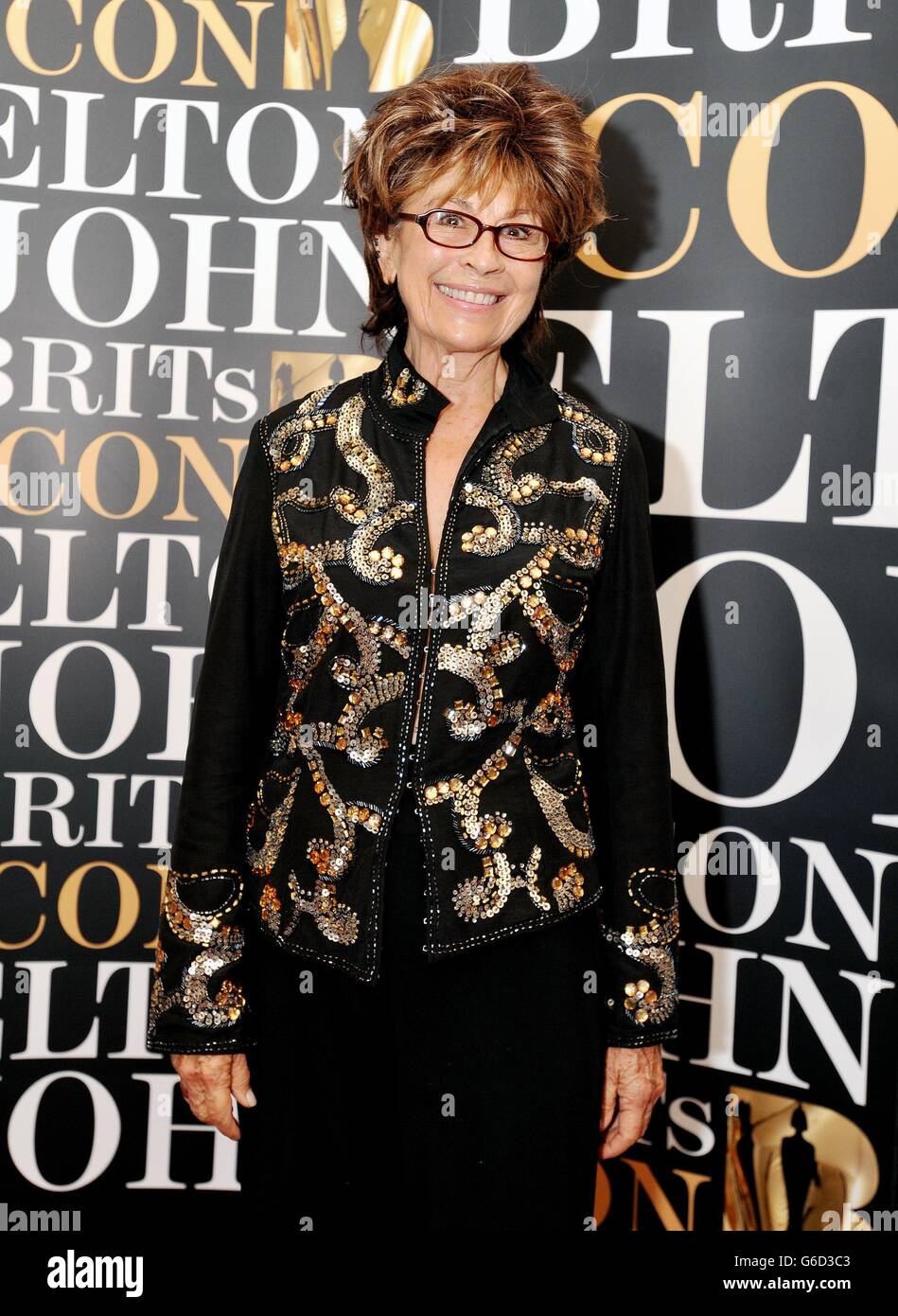 Actress Nanette Newman arrives at the London Palladium as Sir Elton John will become the first recipient of the BRITs Icon award, a new annual honour launched by BRIT Awards organisers celebrating major figures in music, London. Stock Photo