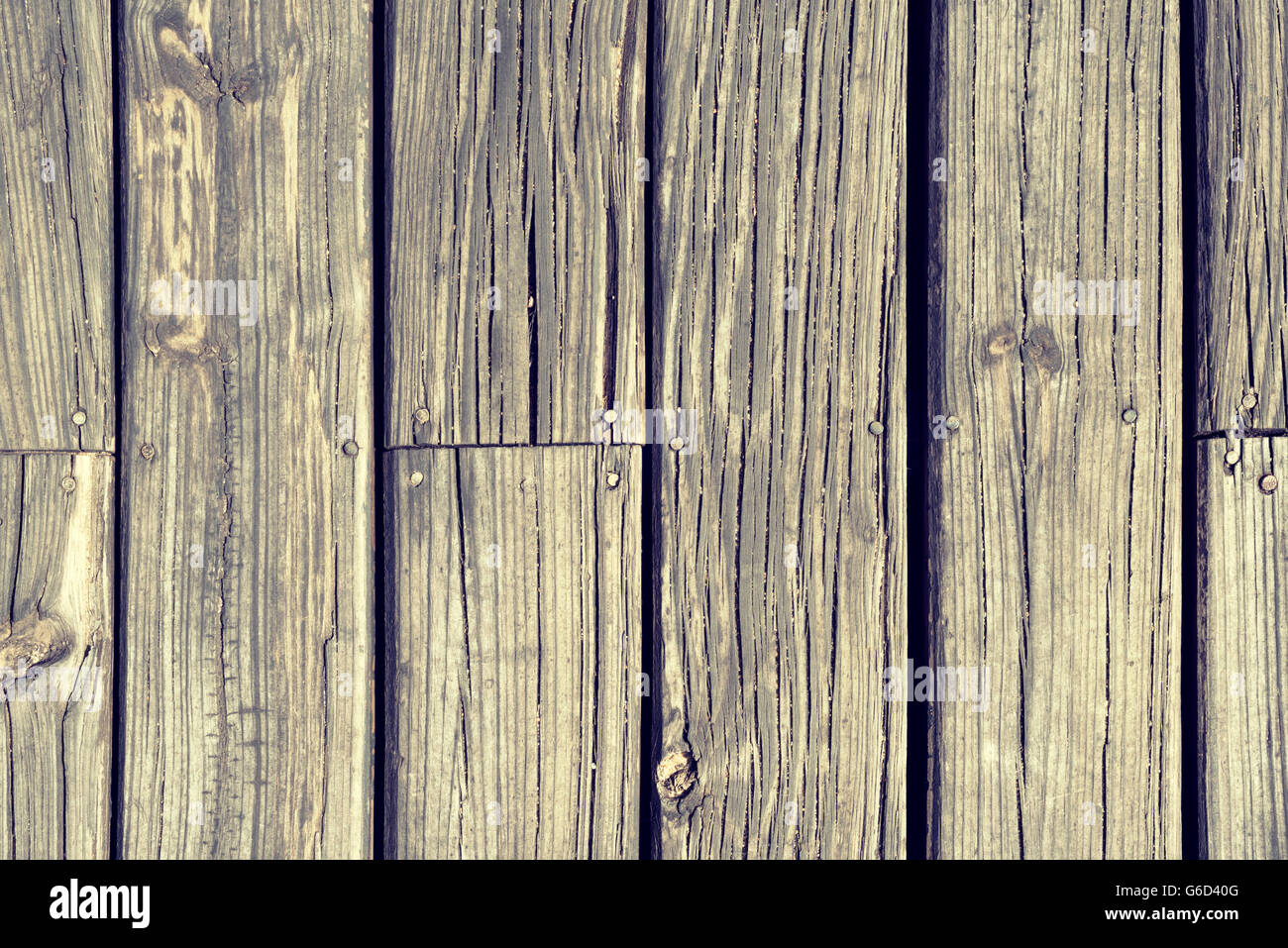 Old wood board floor background texture, top view of rustic vintage style wooden planks. Stock Photo