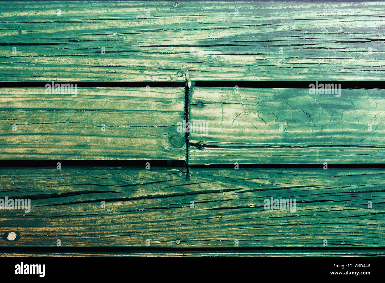 Close up top view of old wood panel floor surface, hipster vintage style rustic background texture. Stock Photo