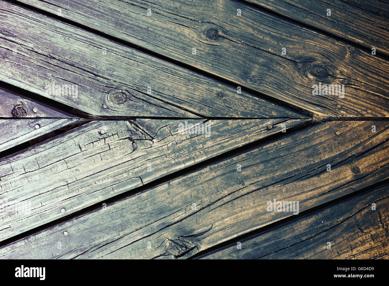 Close up top view of natural wood panel floor surface, hipster vintage style rustic background texture. Stock Photo