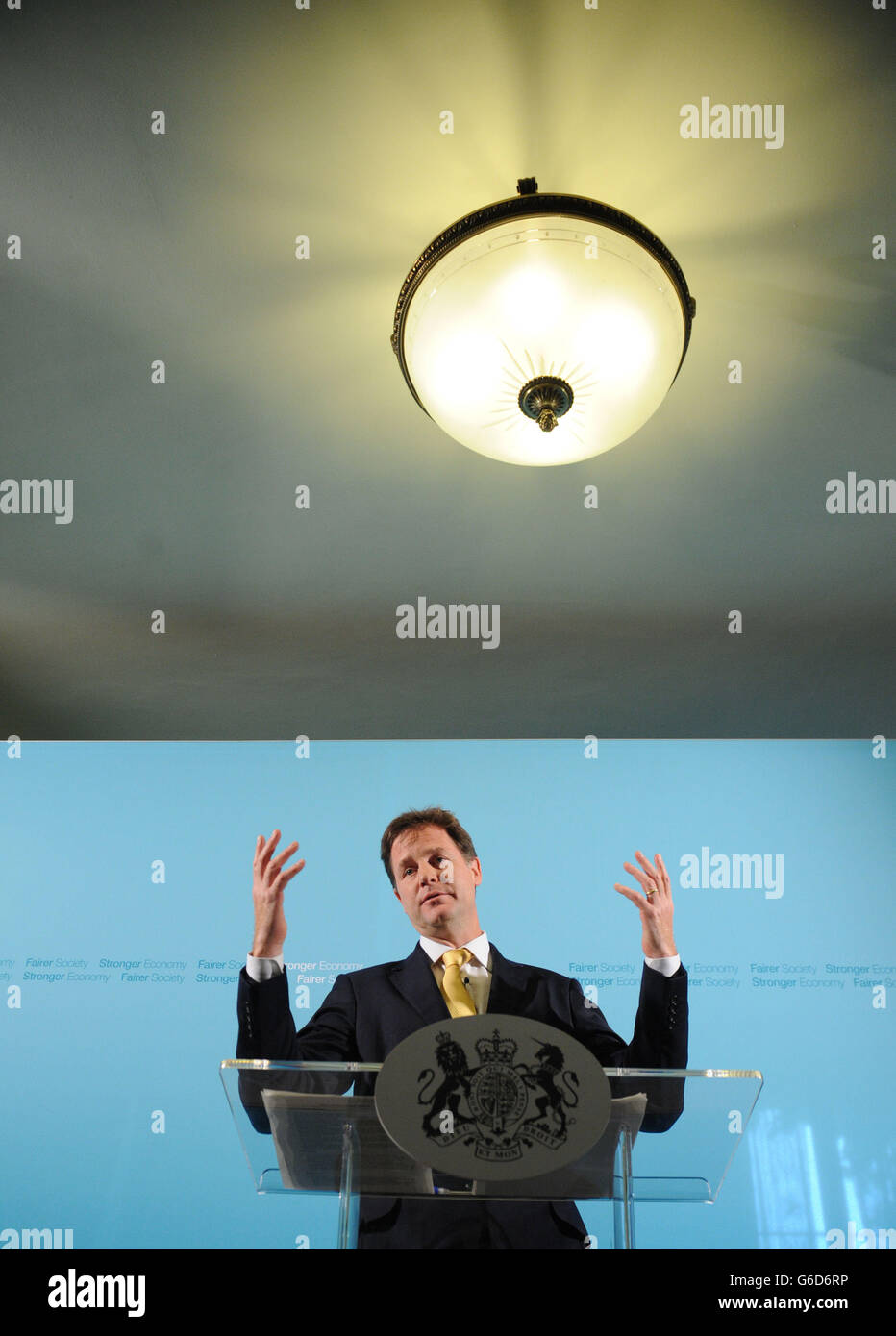 Nick Clegg press conference Stock Photo