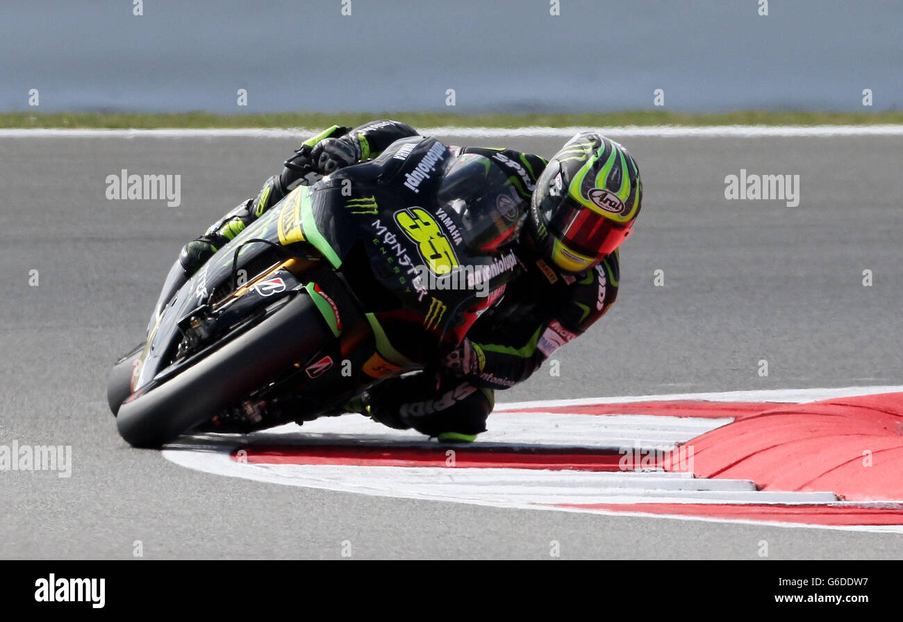 Motor Racing - Moto GP Hertz British Grand Prix - Practice - Silverstone. Monster Yamaha's Cal Crutchlow of Great Britain during a practice session at Silverstone, Northamptonshire. Stock Photo